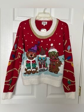 MAJOR MAJOR / NWT / Red Holiday Dog Knit Sweater/ Crew neck/ size M